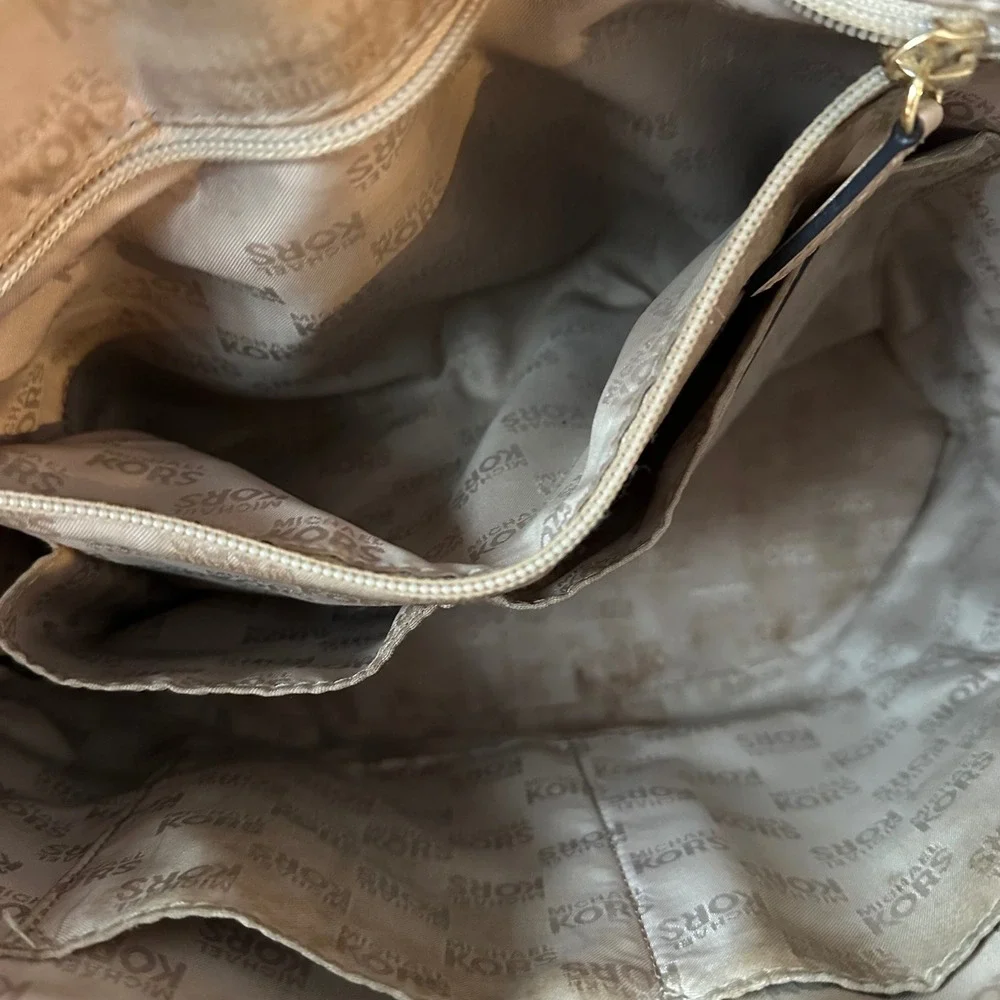 Michael Kors Jet Set East West Bucket Tote Bag Vanilla Gold MK Logo Shoulder Bag